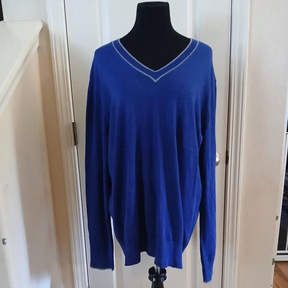 Banana Republic blue V-neck merino wool blend slim fit sweater XL classic basic